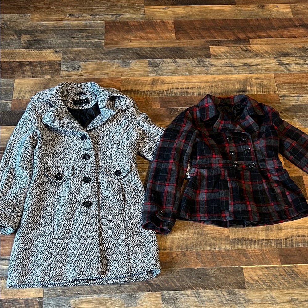 2 Piece Dressy Winter Jacket Coat Lot 1 Herringbone, 1 Plaid Print Size Medium